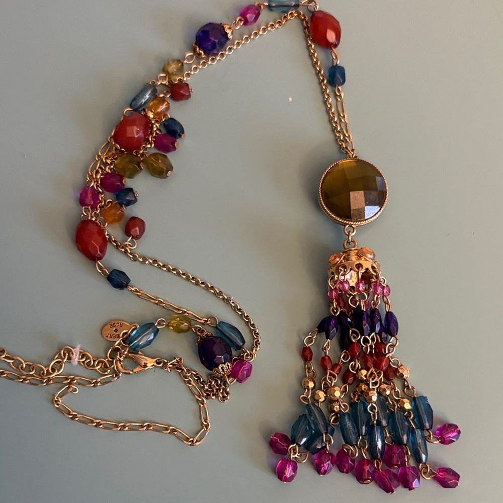 Boho Festival Robert Rose Multicolor Beaded Tassel Pendant Necklace - Picture 7 of 7